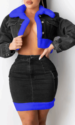 Sexy Patchwork Split Joint Turndown Collar Long Sleeve Two Pieces