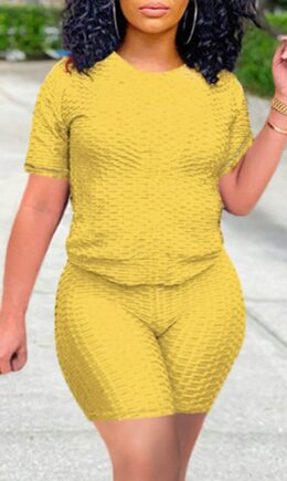 Casual Solid Split Joint O Neck Short Sleeve Two Pieces
