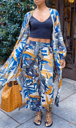 Casual Print Split Joint Long Sleeve Two Pieces