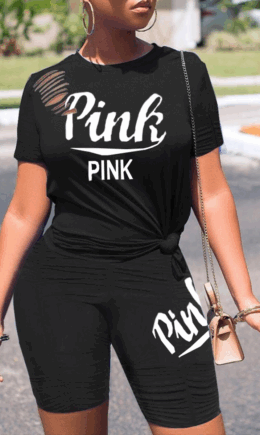 Casual Print Hollowed Out O Neck Short Sleeve Two Pieces