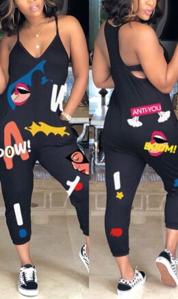 Fashion Casual Printing Sleeveless Jumpsuit