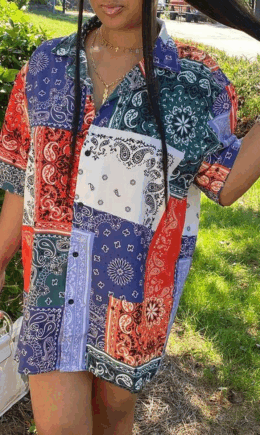 Multi-color Casual Print Split Joint Turndown Collar Shirt Dress Dresses