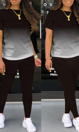 Casual Gradual Change Split Joint O Neck Short Sleeve Two Pieces