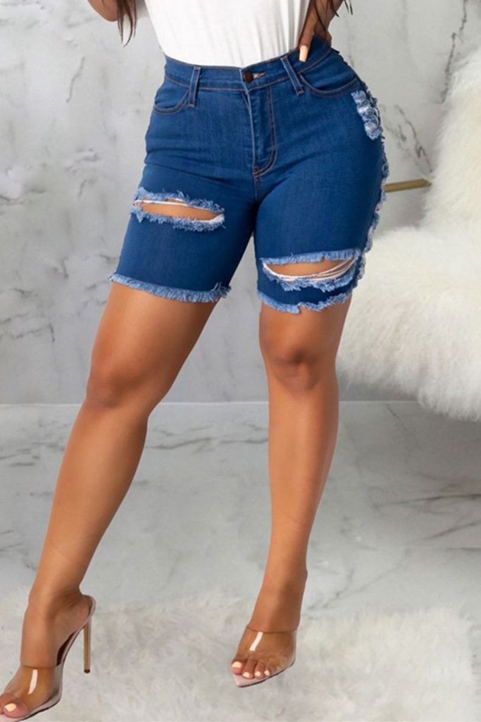 Fashion Sexy Solid Ripped High Waist Straight Jeans - Vogue Rose