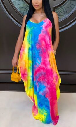 Fashion Sexy Off The Shoulder Sleeveless Spaghetti Strap Sling Dress Trailing Print Dresses