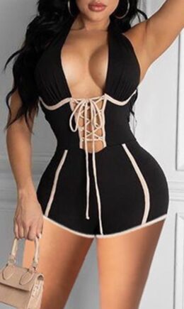 Fashion Sexy Solid Split Joint Backless Spaghetti Strap Skinny Romper