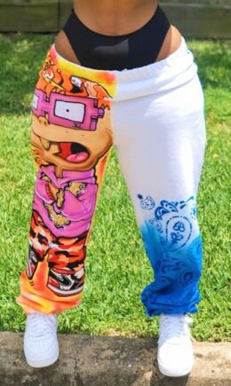 Fashion Printed Mid Waist Loose Trousers