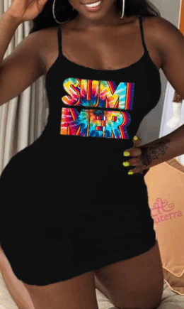Sexy Print Split Joint Spaghetti Strap Pencil Skirt Dresses