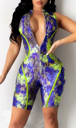 Fashion Casual Print Basic Zipper Collar Regular Jumpsuits