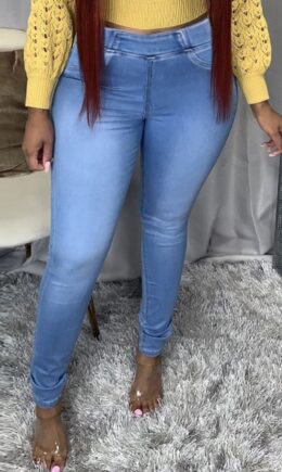 Fashion Casual Solid Basic Mid Waist Skinny Jeans