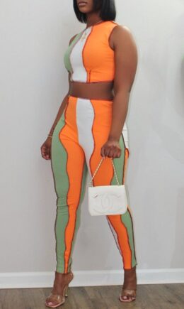 Fashion Casual Patchwork Basic O Neck Sleeveless Two Pieces