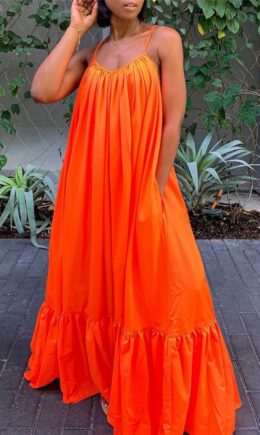 Sexy Casual Solid Backless Spaghetti Strap Loose Sling Dress