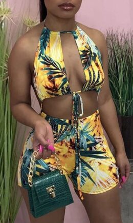 Fashion Sexy Print Backless Halter Skinny Romper
