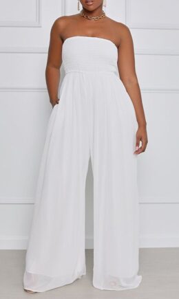 Sexy Casual Solid Backless Strapless Regular Jumpsuits