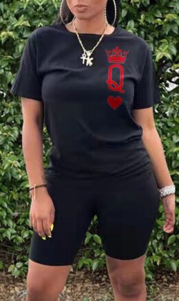 Fashion Casual Letter Print Basic O Neck Short Sleeve Two Pieces