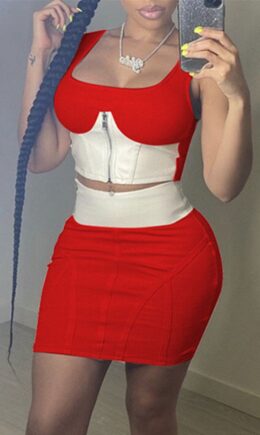 Sexy Casual Patchwork Basic Square Collar Sleeveless Two Pieces