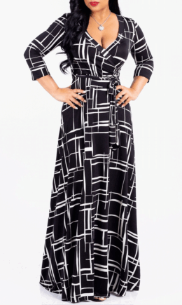 Sexy Print Bandage V Neck Straight Dresses