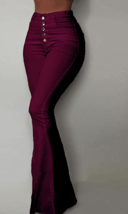 Street Solid Buckle Boot Cut High Waist Speaker Patchwork Bottoms