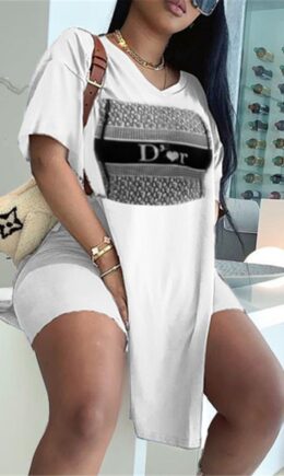 Fashion Casual Print Slit V Neck Short Sleeve Two Pieces