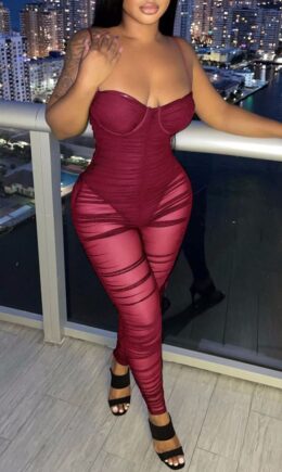 Fashion Sexy Patchwork Solid Backless Spaghetti Strap Skinny Jumpsuits