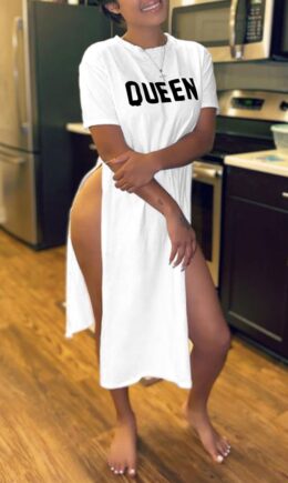 Sexy Casual Letter Print Slit O Neck Short Sleeve Dresses