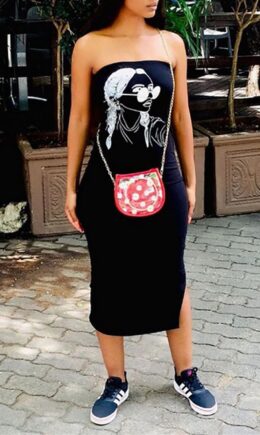 Sexy Casual Print Backless Slit Strapless Sleeveless Dress