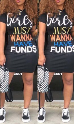 Fashion Casual Letter Print Basic O Neck Short Sleeve Dress