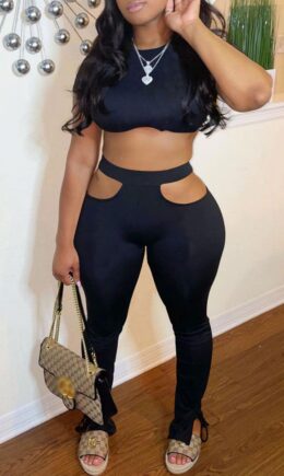 Sexy Casual Solid Hollowed Out O Neck Short Sleeve Two Pieces