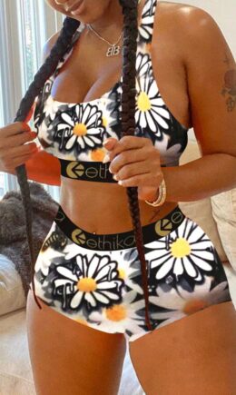 Casual Sportswear Print Vests U Neck Sleeveless Two Pieces