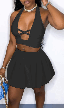 Sexy Solid Split Joint Halter Sleeveless Two Pieces