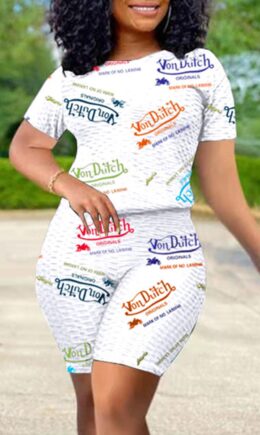 Fashion Casual Letter Print Basic O Neck Short Sleeve Two Pieces