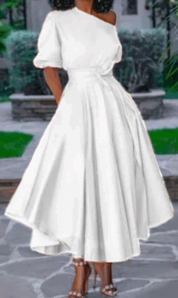 Casual Solid Split Joint One Shoulder Cake Skirt Dresses