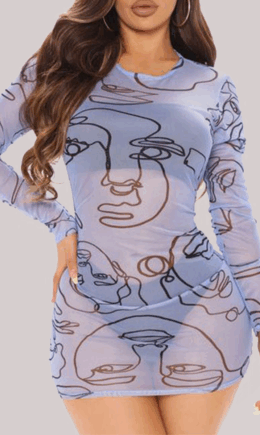 Sexy Print Mesh O Neck Pencil Skirt Dresses