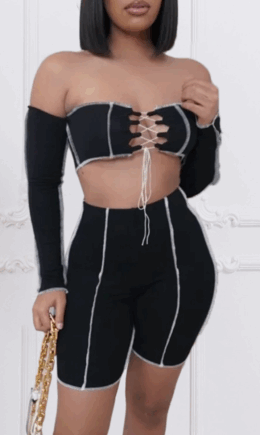 Street Solid Bandage Strapless Long Sleeve Two Pieces