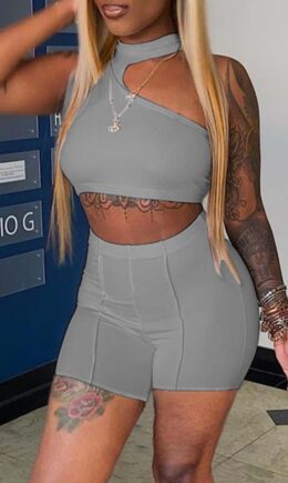 Sexy Casual Solid Hollowed Out Half A Turtleneck Sleeveless Two Pieces