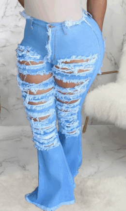 Sexy Solid Ripped Mid Waist Boot Cut Denim Jeans