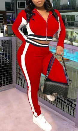 Casual Sportswear Patchwork Basic Zipper Collar Long Sleeve Two Pieces
