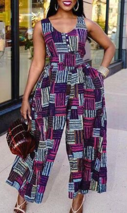 Multi-color Sexy Casual Print Basic O Neck Regular Jumpsuits