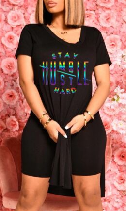 Fashion Casual Letter Print Slit V Neck Short Sleeve Two Pieces