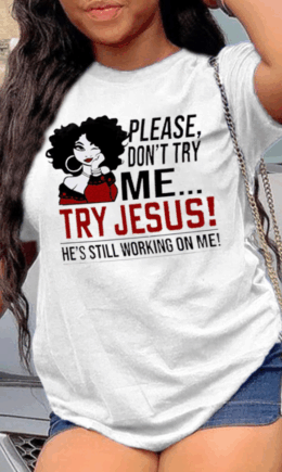 Casual Print Split Joint O Neck T-Shirts