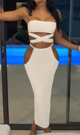 Sexy Solid Hollowed Out Strapless Sleeveless Two Pieces