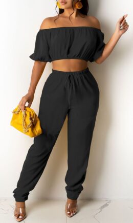 Sexy Casual Solid Backless Off the Shoulder Short Sleeve Two Pieces