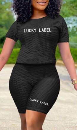 Fashion Casual Letter Embroidered O Neck Short Sleeve Two Pieces