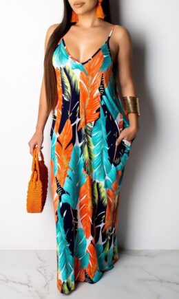 Ombre Casual Off The Shoulder Sleeveless Slip Swagger Floor-Length Print Patchwork
