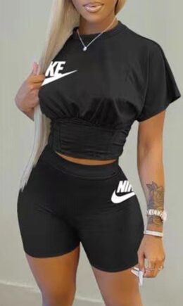 Fashion Casual Letter Print Basic O Neck Short Sleeve Two Pieces