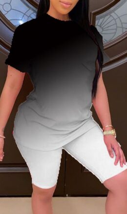Casual Gradual Change Split Joint O Neck Short Sleeve Two Pieces