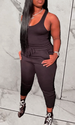Casual Solid Split Joint U Neck Sleeveless Two Pieces