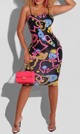 Fashion Sexy Print Backless Spaghetti Strap Sleeveless Dress