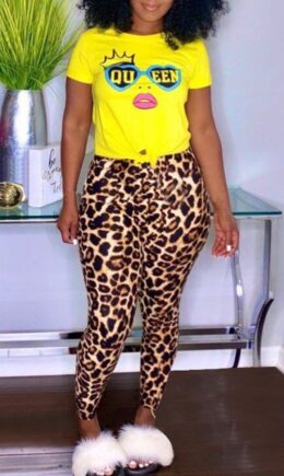 Fashion Casual Print Basic O Neck Short Sleeve Two Pieces