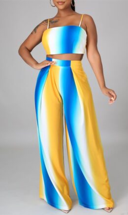 Sexy Casual Print Vests Pants Spaghetti Strap Sleeveless Two Pieces